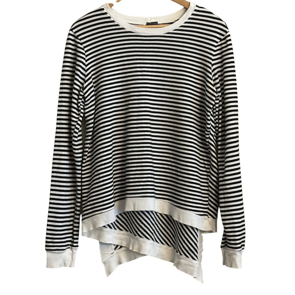 Left of Center Black White Striped Asymmetrical Sweatshirt M